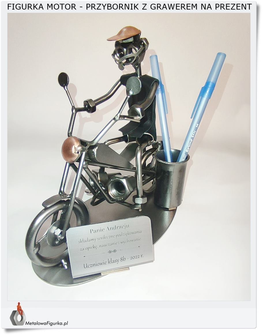 Metaloplastyka statuetka motocykl z grawerem na prezent