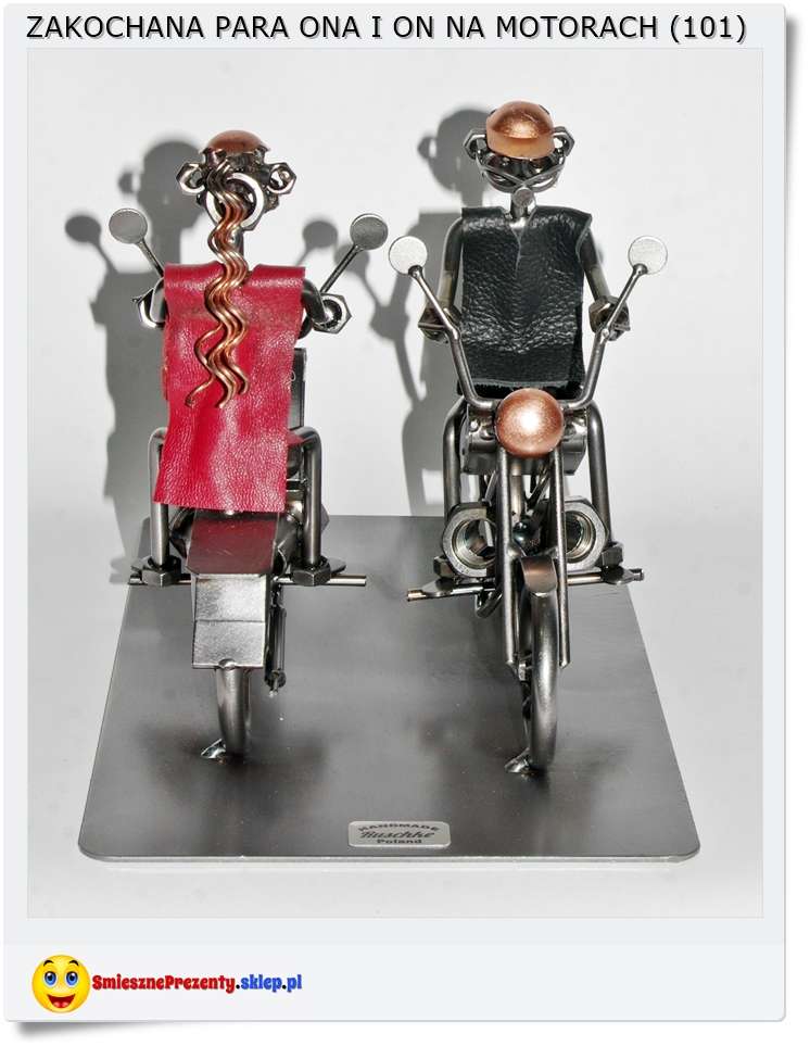 Metalowa statuetka dla dziewczyny i chłopaka na motorach