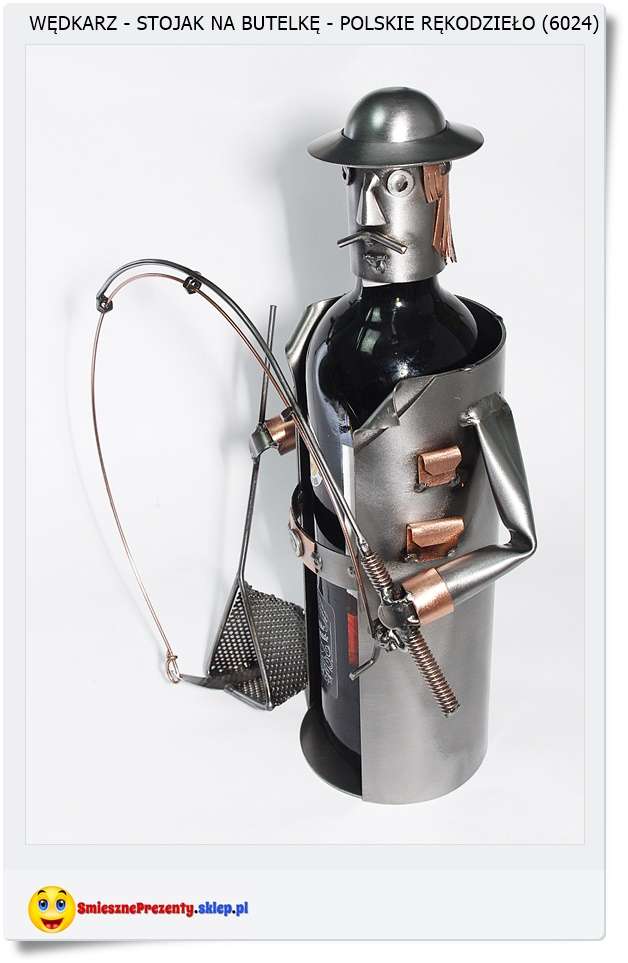 Metalowa figurka jako ozdobny stojak na butelkę 