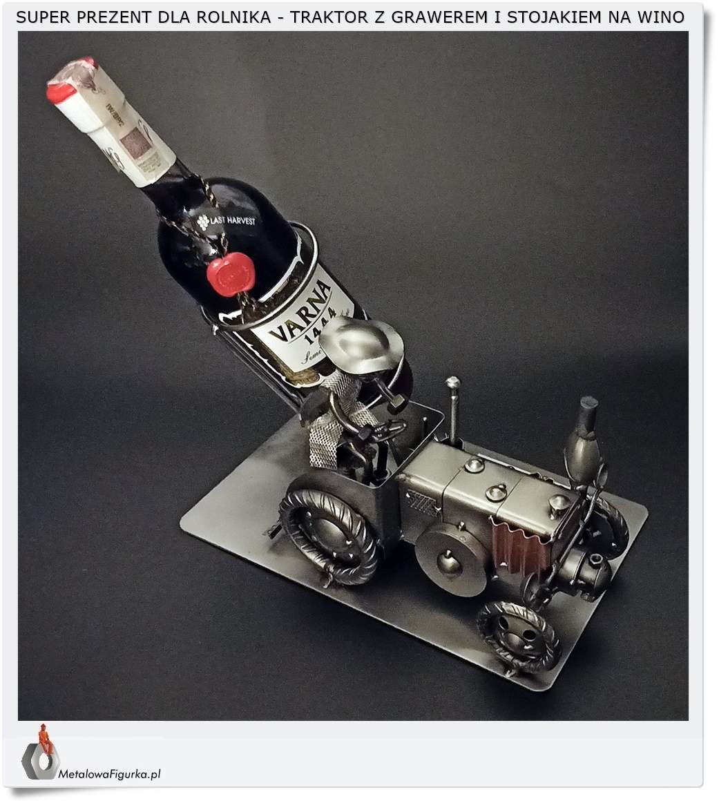 Metalowa figurka Traktor z stojakiem na wino